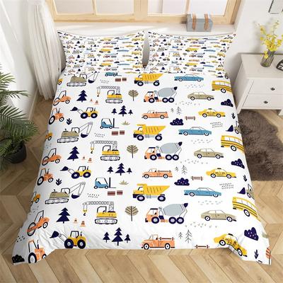Cartoon Car Duvet Cover Set Kids Excavator Bedding Set Microfiber Construction Vehicles Quilt Cover Single Twin For Boys Girls
