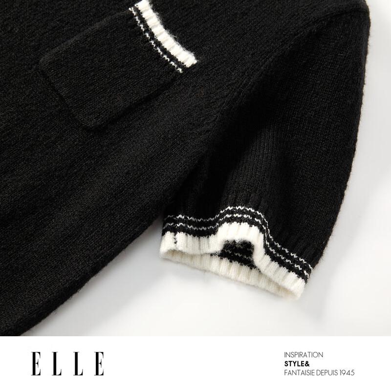 ELLE Women's Mohair Blend Color-Block Knitted Short Sleeve Sweater