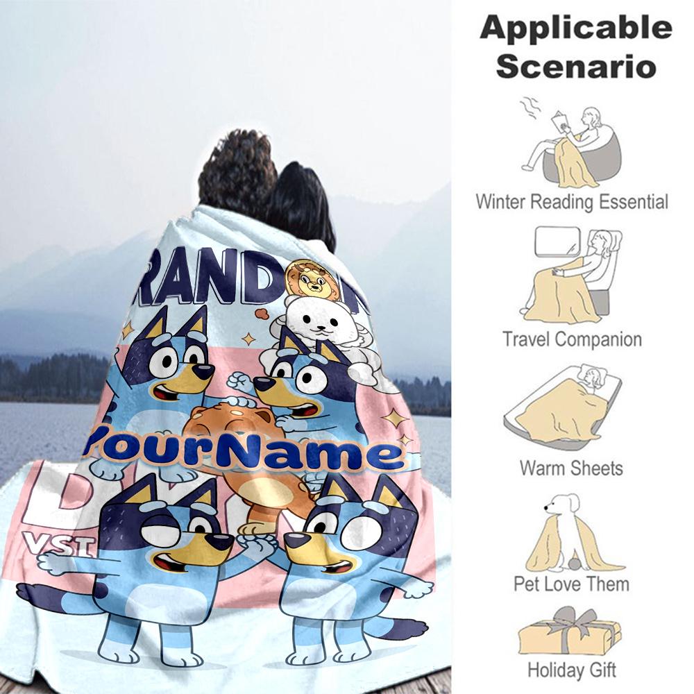 Bluey 121 Customize Text Blanket Throw Personalized Blanket Comfortable Perfect for Nap Bedding Couch Living Room Ideal for All Seasons