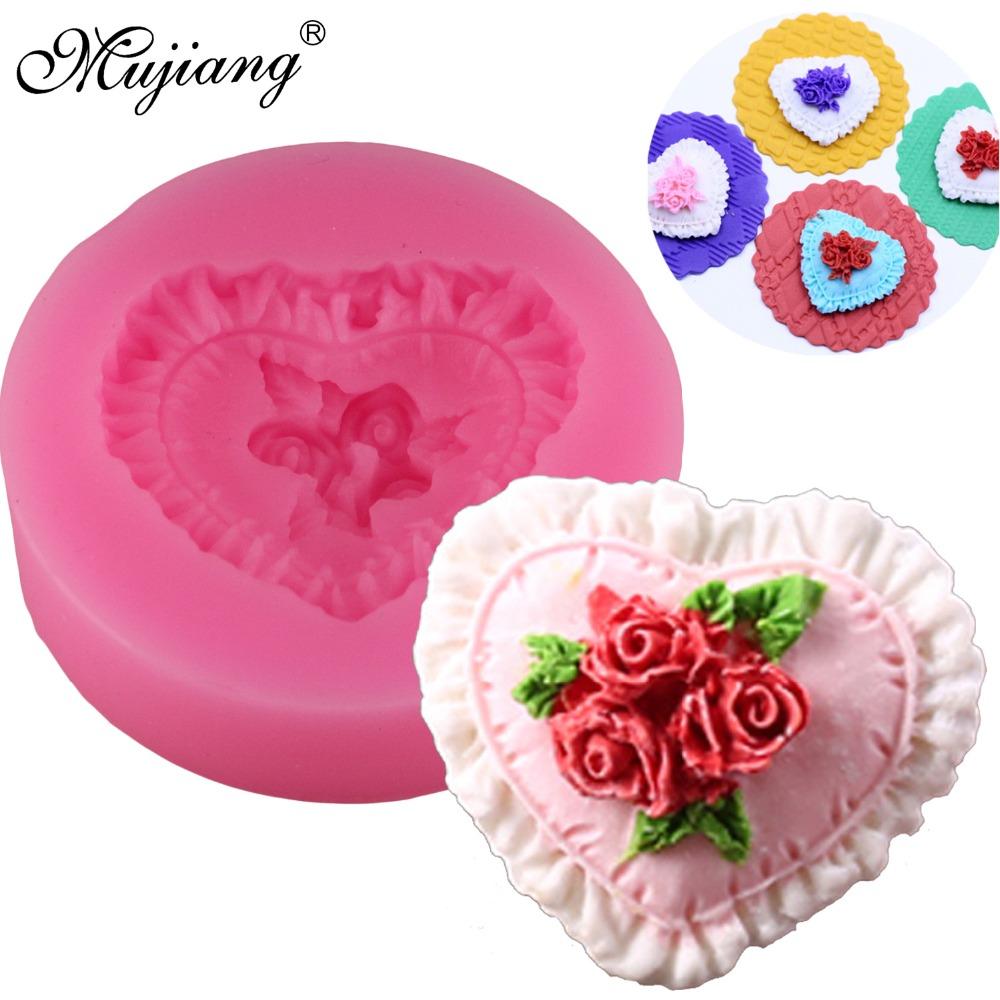 Silicone Molds Heart Rose Lace Wedding Cupcake Fondant Cake Decorating Tools Gumpaste Chocolate Mold