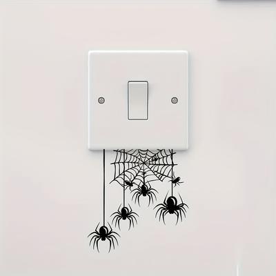 1pc Halloween Spider Switch Sticker Removable Realistic Black Spider and Web Design, for Indoor Home Decor, Living Room, Bedroom