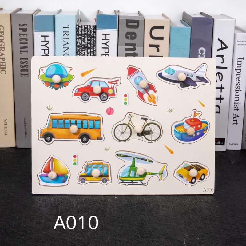 Non-Toxic Montessori Wooden Puzzles Hand Grab Boards Toys Tangram Jigsaw Baby Educational Toys Cartoon Vehicle Animals Fruits 3D Puzzles