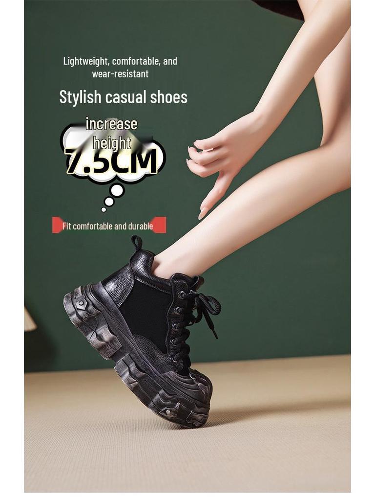 Dámské kotníkové boty z pravé kůže, černé: Lehká, Silná podrážka, Britský styl, Podzim/Zima 2025.