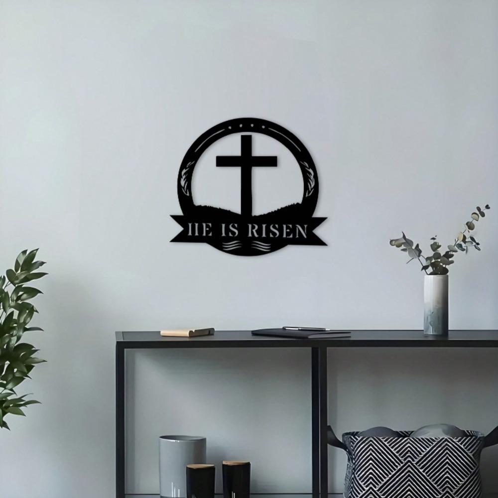Christian Cross Wall Art Black Iron Religious Decor for Home Church
