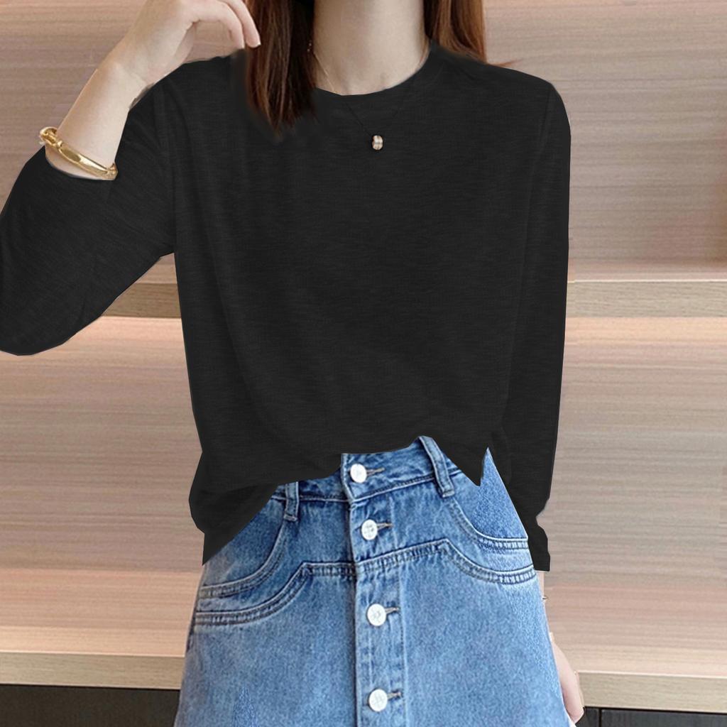 Women's Long Sleeve T-Shirt Crew Neck Thin Breathable Sun Protection Casual Loose Solid Color Top