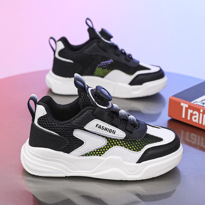 Classmate 2025 Summer Single Net Hollow Thick Baseplate Shoes Medium and Large Children Breathable Fashion Boys and Girls Rotating Buckle Sports Shoes