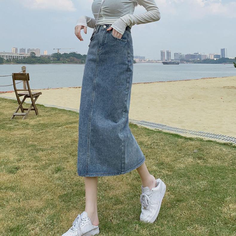 Модная летняя юбка-ковбой с разрезом и трапециевидной формой XL — фото 5