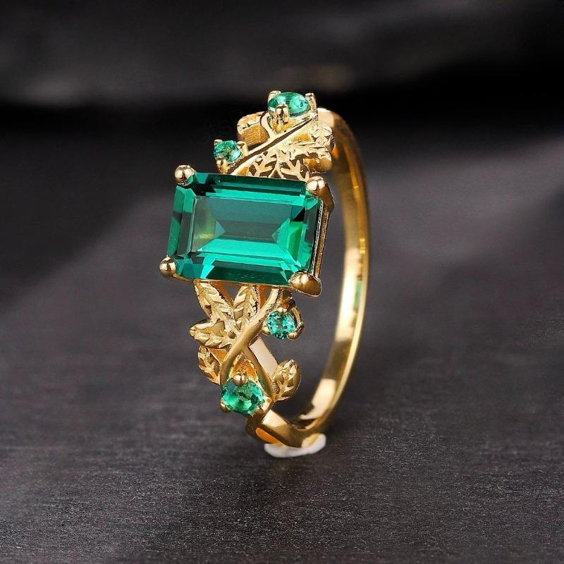 1Pc Fashionable Square Emerald Synthetic Zircon Ring, Fashionable Multi-functional Flower Ring