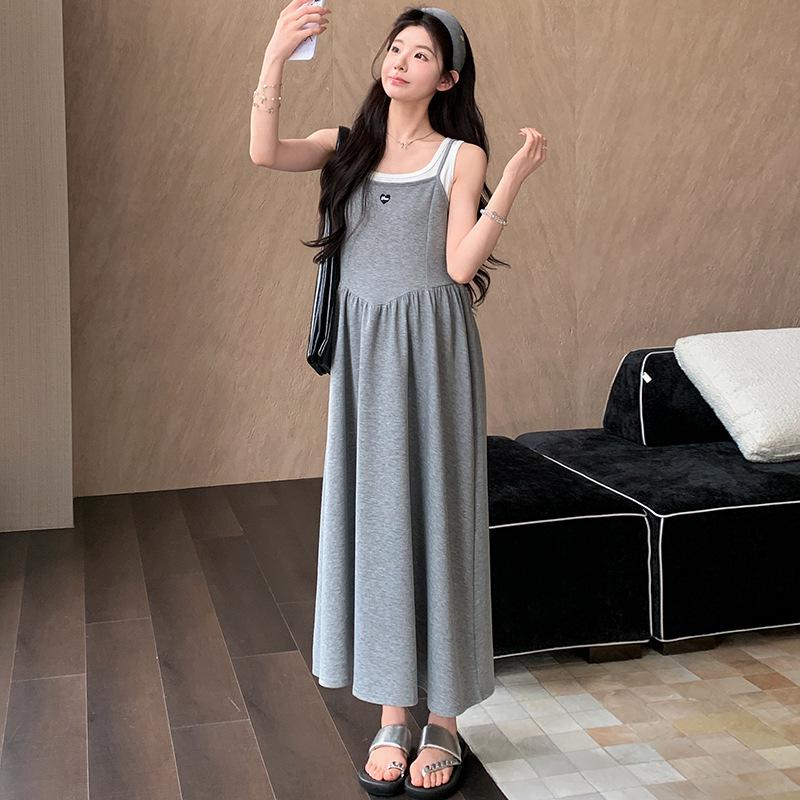 Summer 2026 Korean-Style Embroidered Two-Piece Look Camisole Dress L
