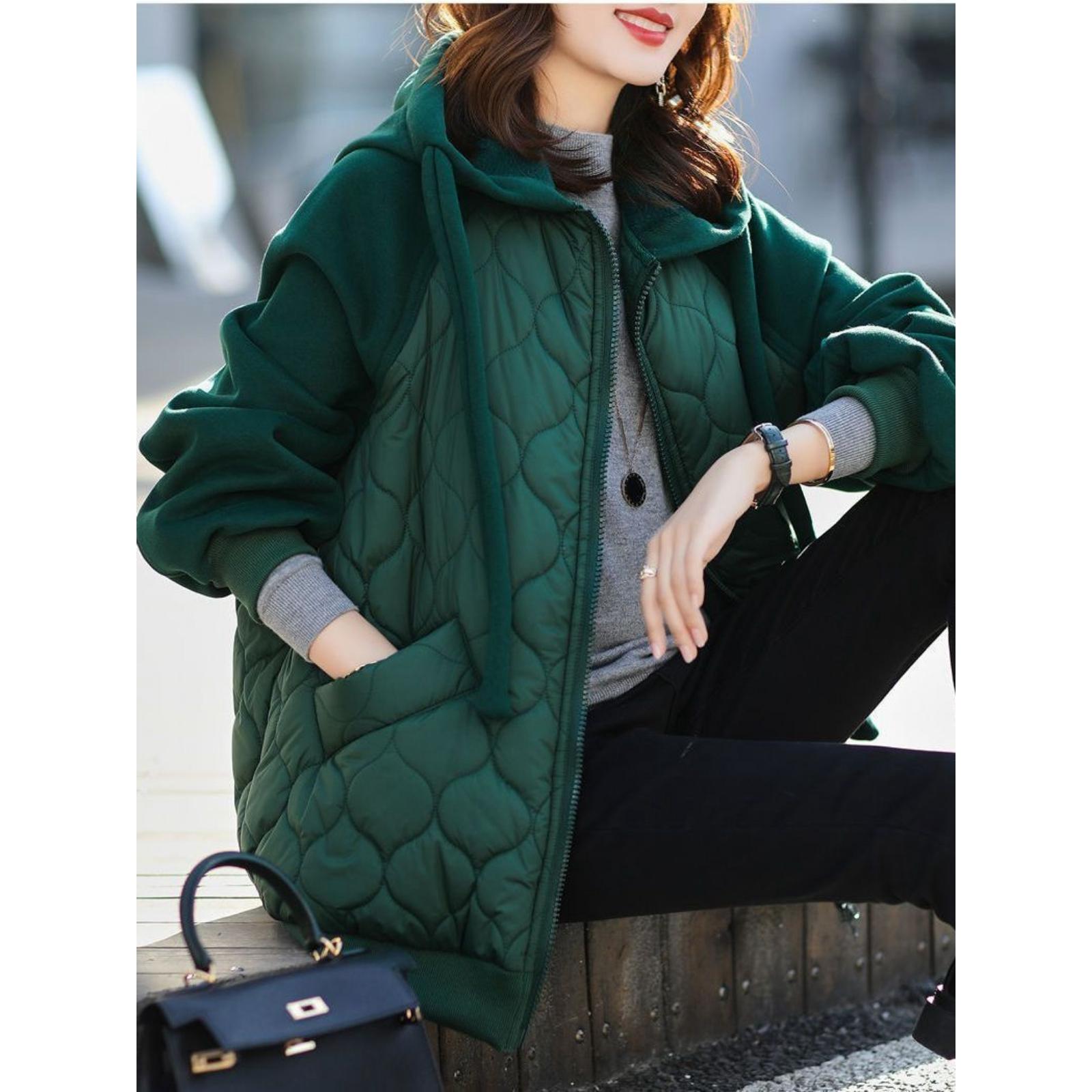 

Зимние женские пальто, пуховая хлопковая куртка, легкие теплые топы, толстовка с длинными рукавами, свободная корейская мода XXXL зелёный