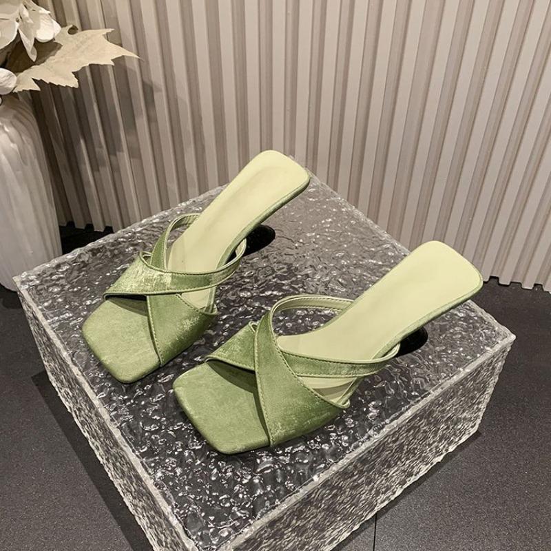 High-heeled Slippers Summer Skirt Square Head Sexy Heels Atmosphere Temperament Fashion Women's Shoes