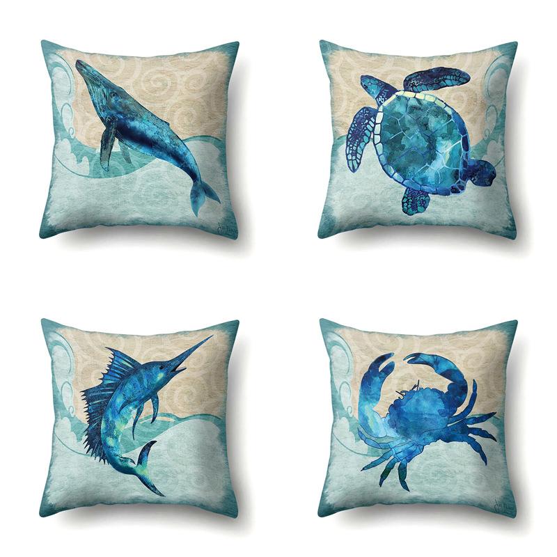 Polyester Pillowcase Peach Leather Velvet Cushion Cover Marine Life Seahorse Octopus Printed Pillowcase Car Cushion