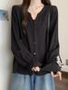 Plus Size Ruffle V-Neck Long-Sleeve Top with Flare Sleeves for Women - Elegant Loose Fit, Belly Covering, Perfect for Spring & Autumn