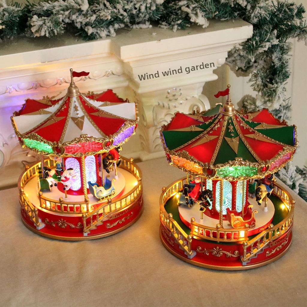 New Holy Glow with Music Christmas Music Box Carousel Plastic Made In China Christmas Gift Decoration