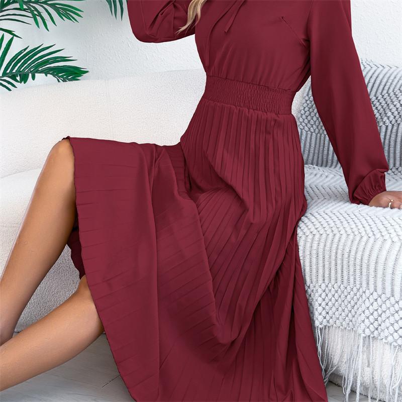 

Жіноча сукня з рукавами-ліхтариками, довга, плісирована, весна/літо 2026, розміри S-XL M бордовий