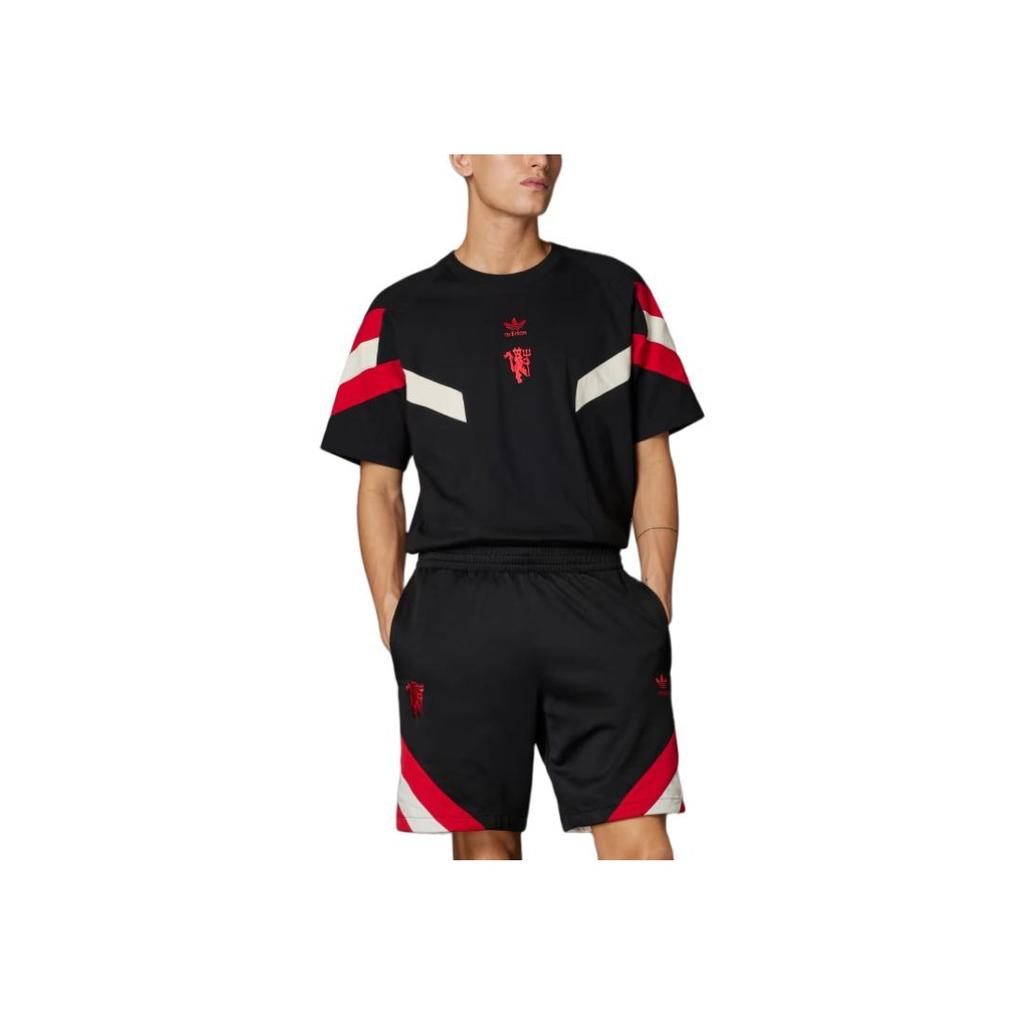 Adidas Originals Manchester Pattern Striped Printed Comfortable Badge Lace-Up Casual Shorts Men Shorts Black IS6523