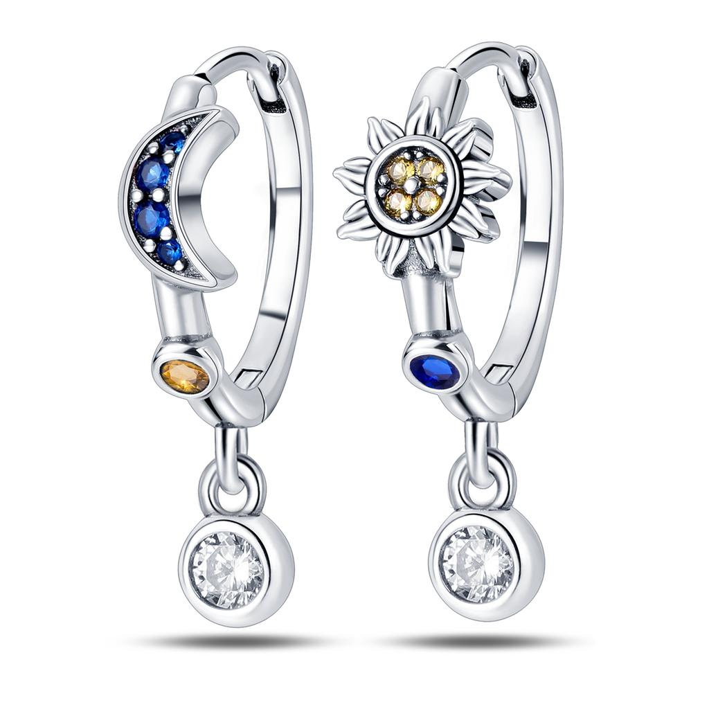 Fashion 925 Silver Color Earrings Blue Zircon Stars Moon Irregularity Earrings For Woman Fine Birthday Jewelry Gifts