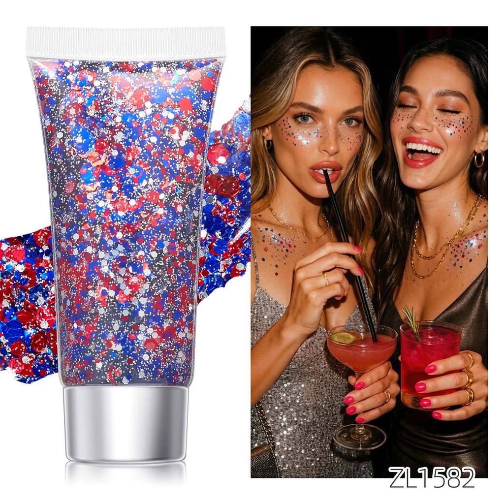 Independent Day Glitter Star Face And Body Gel With Sparkling Shine For Festival Celebration
