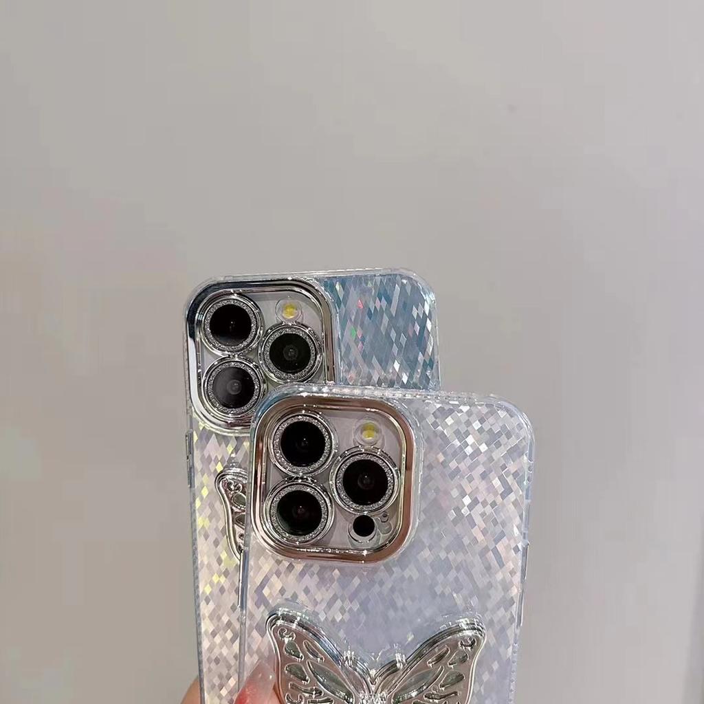 Butterfly Stand Laser Colorful Diamond Pattern Phone Case for Apple 11/12/13/14/15