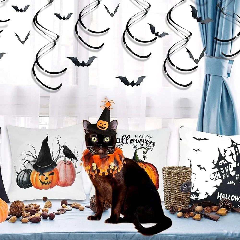 Verstellbares Katzenhalsband Hut-Set Kürbis Haustier Halloween-Zubehör Halloween-Katzenkostüm Halloween-Party