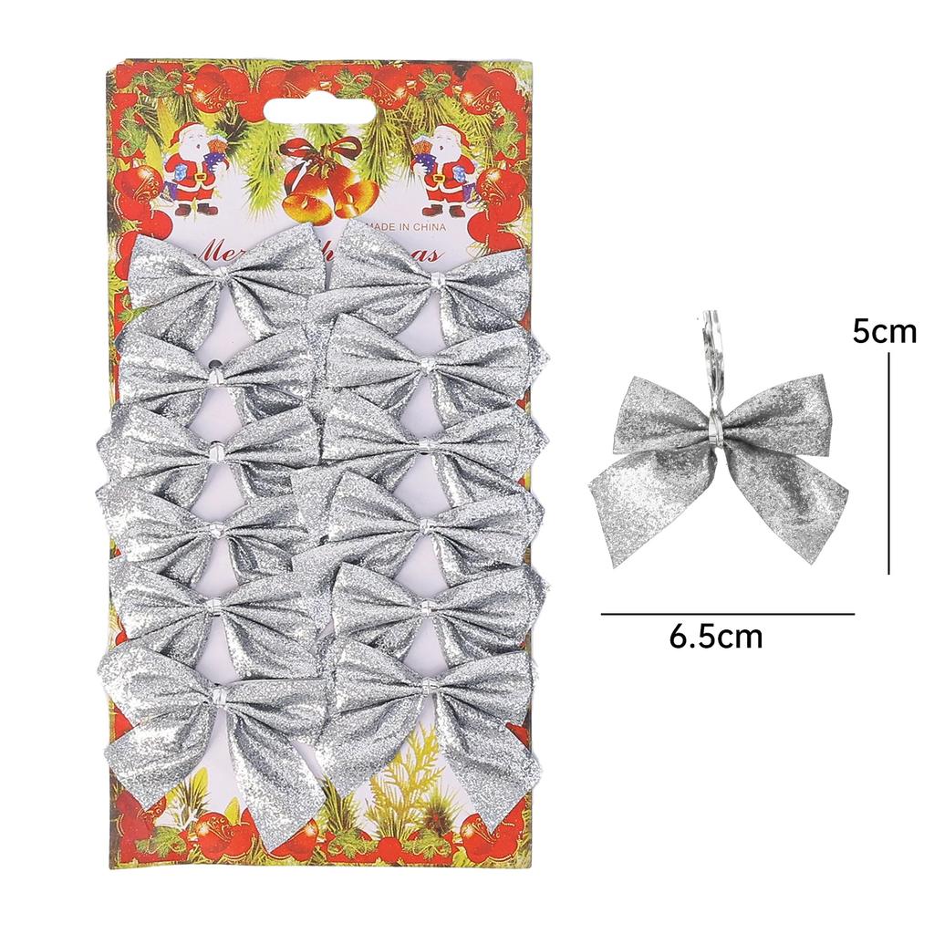 Mini Christmas Bow Glitter Gold Silver Xmas Tree Bowknots Pendants DIY Gifts Wrapping Decors New Year Party Garland Ornaments