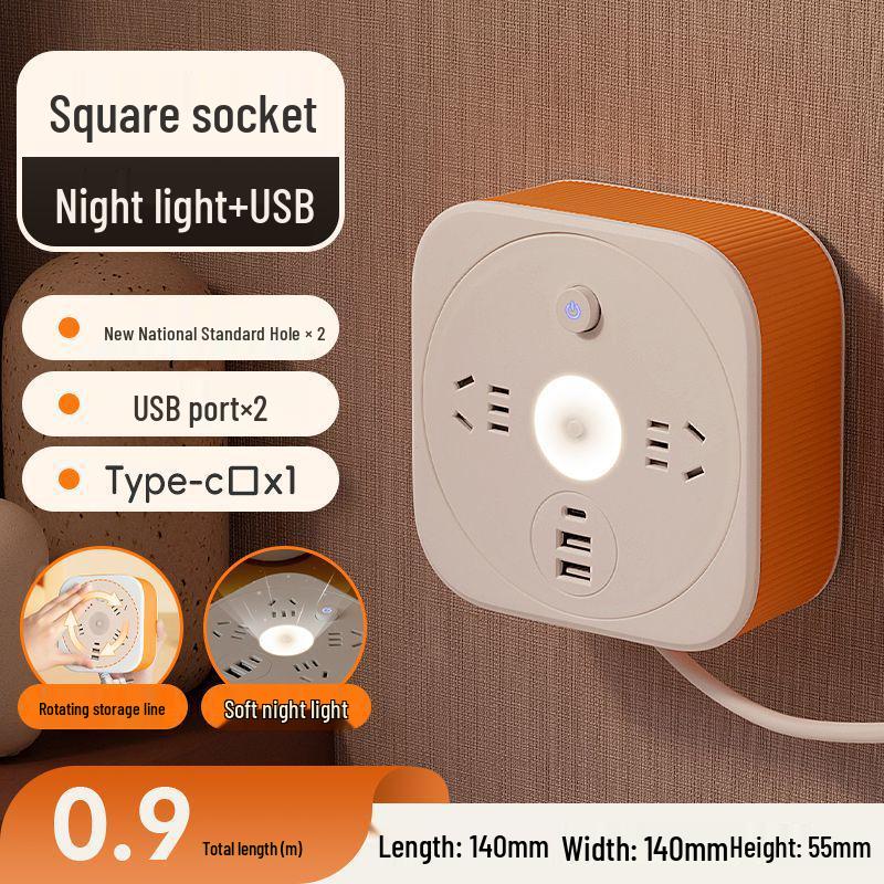 Multi-Socket USB Power Strip with Night Light for Home Use