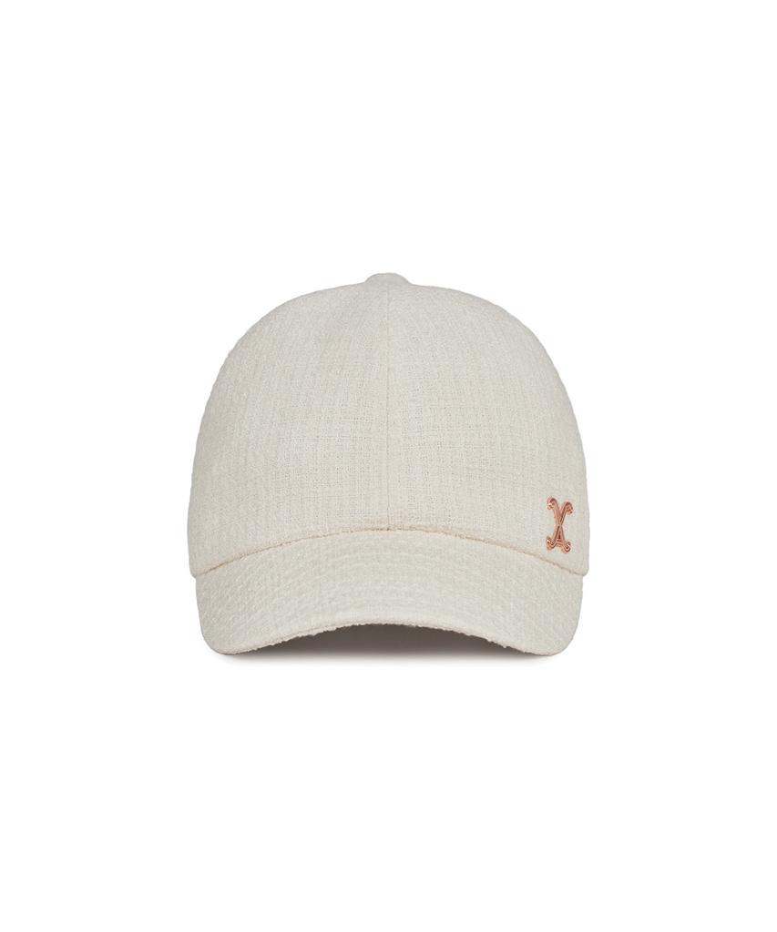 Bajal Va Curved Studded Tweed Ball Cap White
