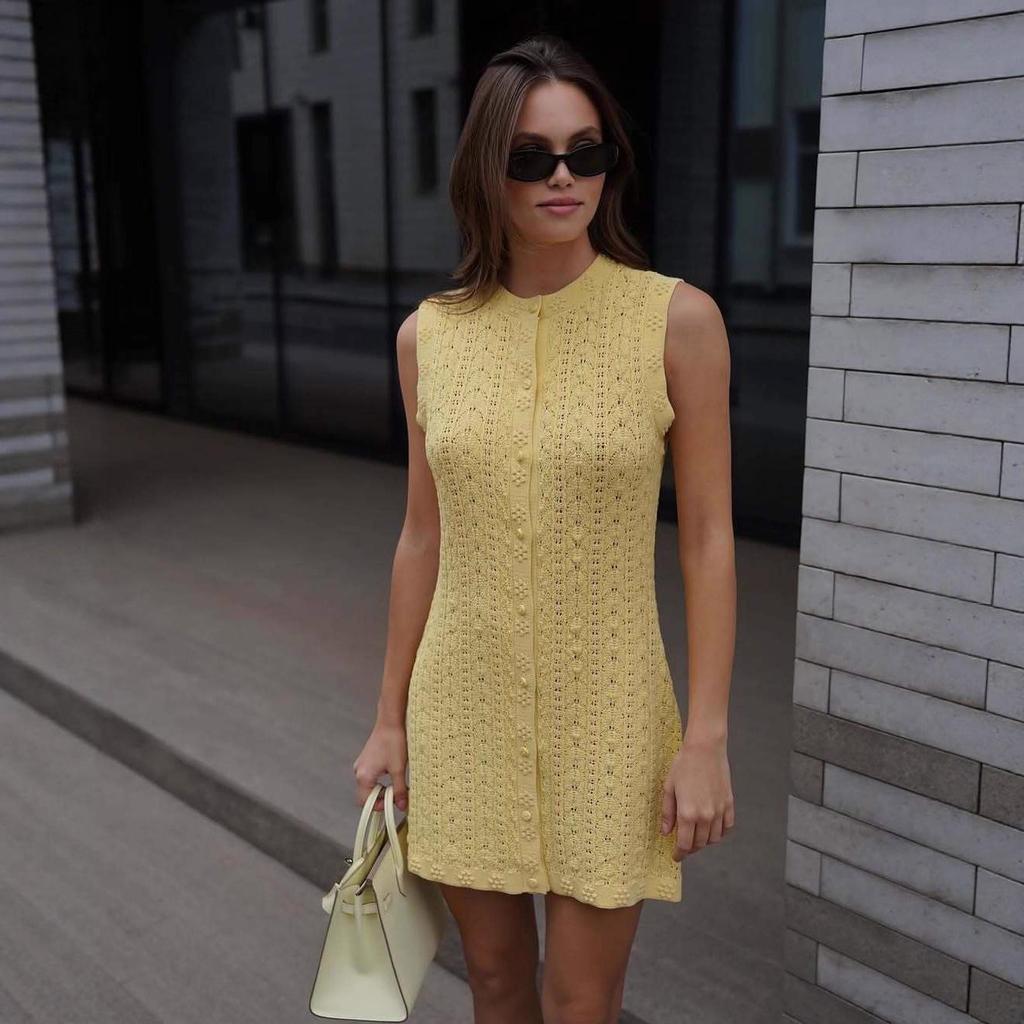 European & American Women's Sleeveless Knitted Cardigan Dress - Autumn 2025