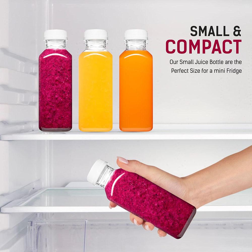 12oz Juice Bottles,6pcs Plastic Juice Containers with Caps Reusable Drink Containers for Juice Milk Coffee Water Smoothie