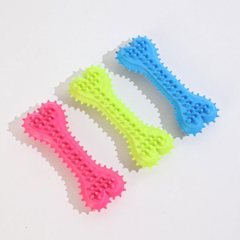 TPR Dog Chew Toy Bone With Squeaker Teething Puppies Aggressive Chewers - 11cm Flat Dental