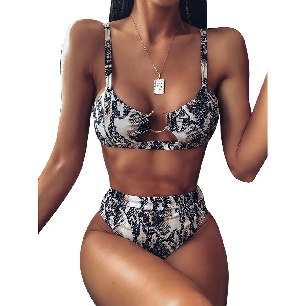 Talos Women Sexy Leopard Snake Print Swimsuit Padded Bra Low Rise Briefs Bikini Set