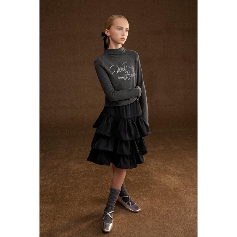 ELLE KIDS Girls' Winter Pleated Mid-Length Cake Skirt