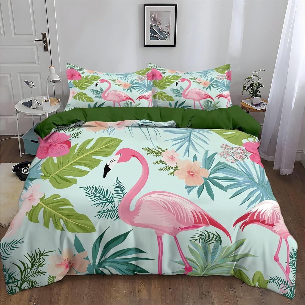 Flamingo Pattern 3D Printed Duvet Cover Set, Flamingo Cartoon Bedding Set Comforter Covers For Children Bedroom Decor Gifts