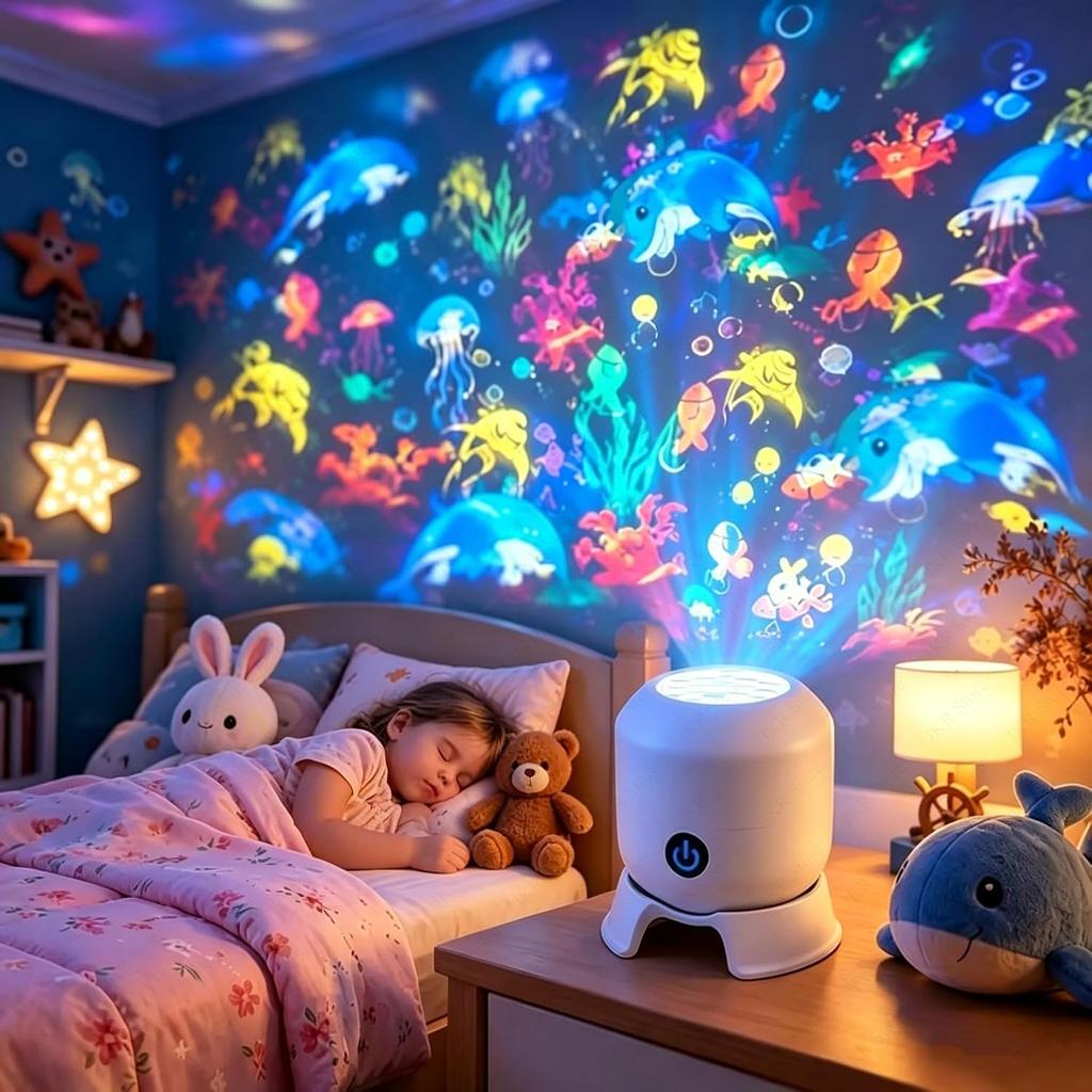 Starry Sky Projector Lamp LED Ocean Night Light USB Plug In 360 Degree Rotating Mood Light for Bedroom Kids Room Decor