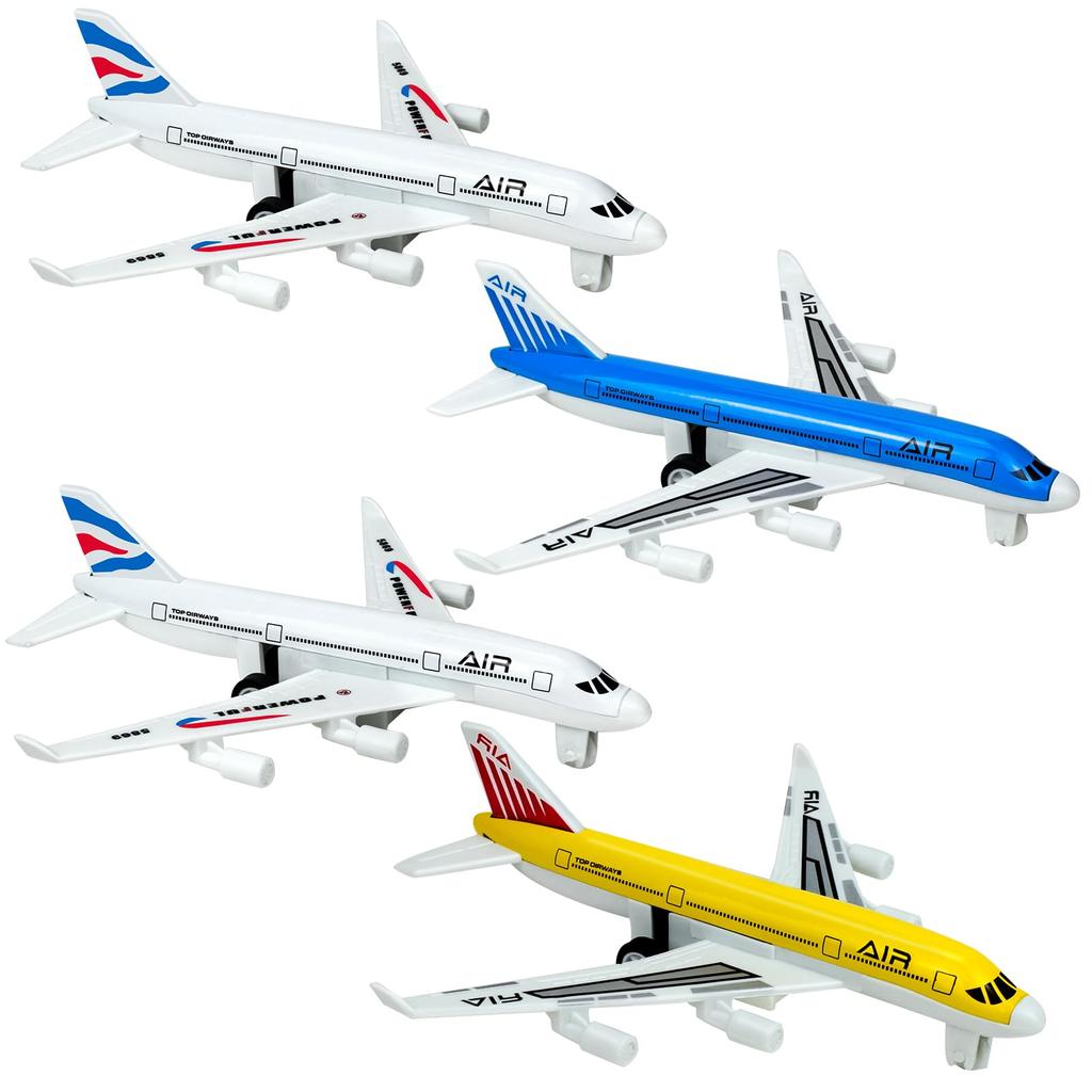 Set of 4 Toy Mini Fighter Plane Toys for Kids Airplanes, Pull-Back Models, Models, (4 Pieces)