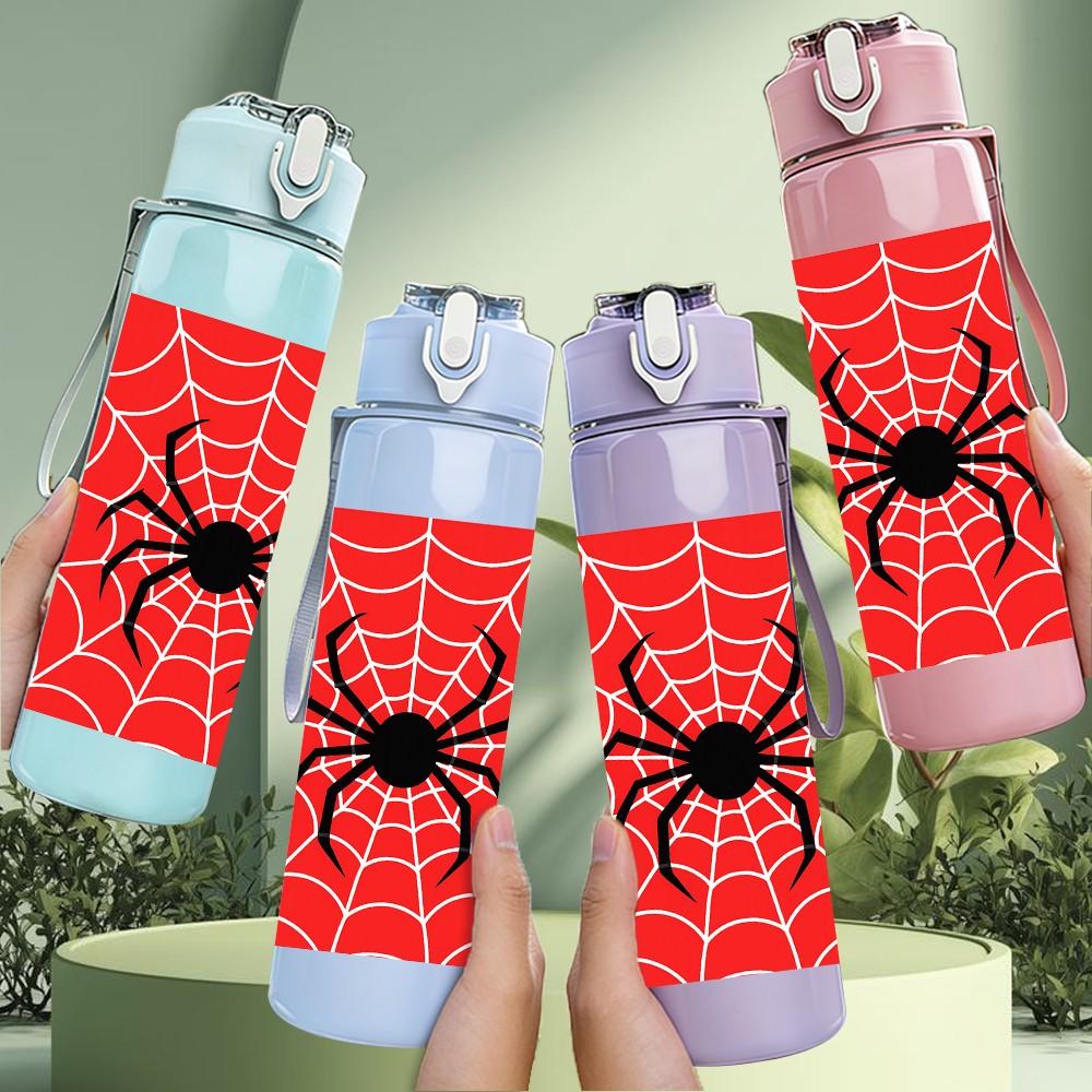 1PC Red Spider Web Arachnid Print 750ml Color Plastic Sports Water Bottle Leakproof Flip Straw Lid Suitable for Sports Office Home Use