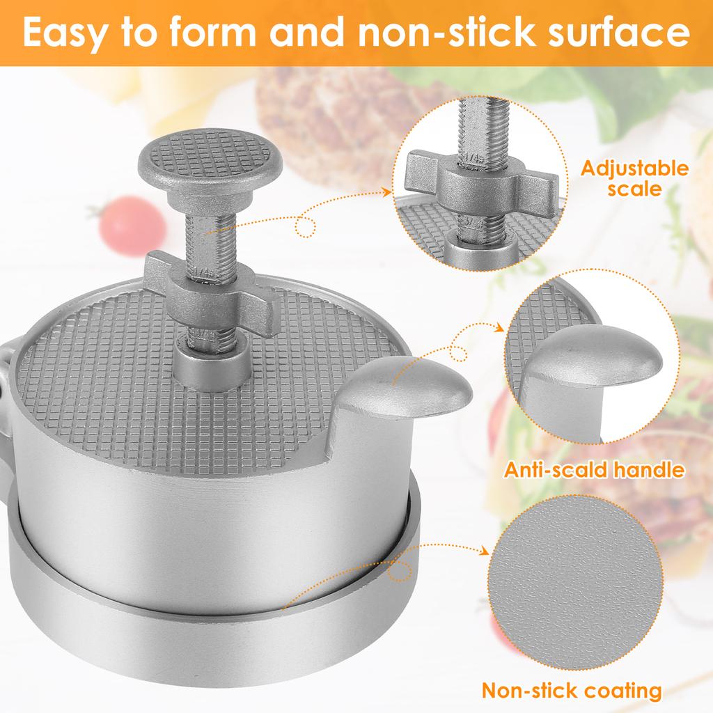 Burger Press with 100 Patty Paper Adjustable Thickness Non-Stick Hamburger Patty Maker Mold for Grilling Cooking Kitchen Tool