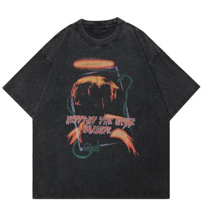 Camiseta Unisex con Gráfico de Volcán Activo Streetwear Algodón Lavado Negro Camiseta Unisex Tops Camisetas Verano Manga Corta