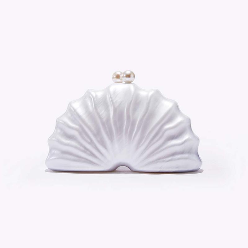 2025 Acrilico Nuova Moda Borsa a Pochette a Forma di Conchiglia Donna Designer Festa Serale Portamonete Carino Lady Matrimonio Borse a Mano con Perle Borsa a Tracolla con Catena