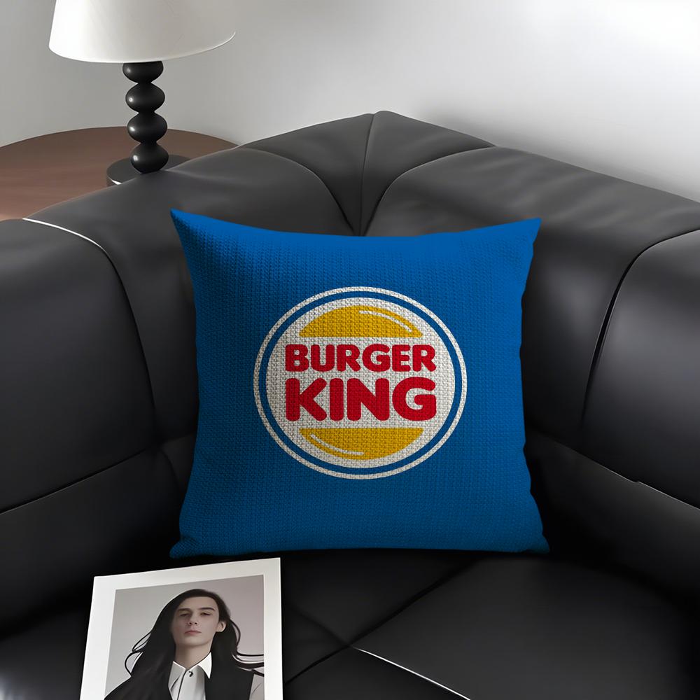 H-Hun Burgerr King Brand Cushion Cover Natural Linen Organic Fabric Double-Sided Printing Sofa Home Decor Gift Pillow Case