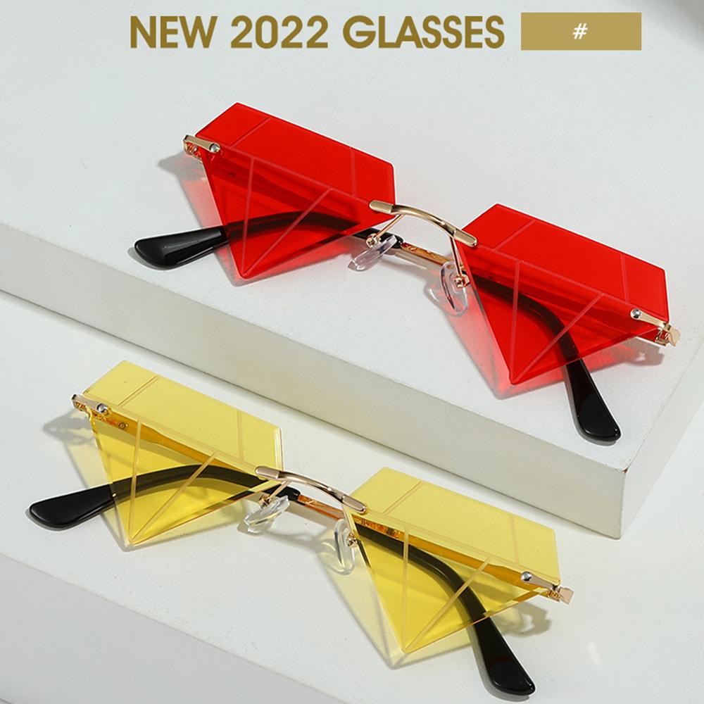Rave Party Prom Triangle Sunglasses for Women Retro Shades Rimless Sun Glasses Diamond Shaped