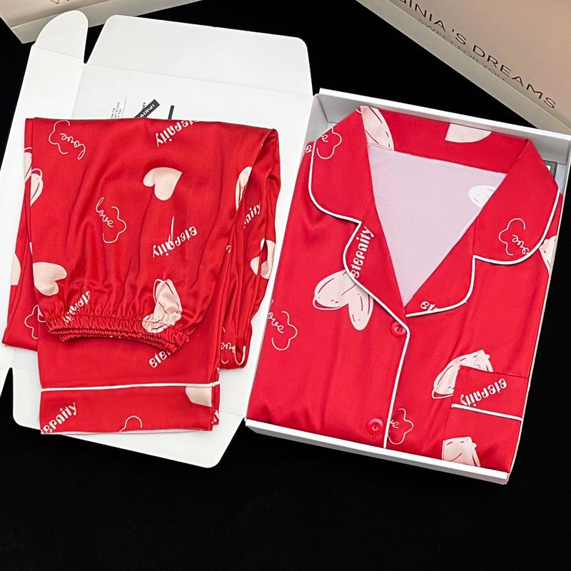 Style Love Full Print Long-Sleeved Pajamas Red Loungewear Can Be Worn Outside M