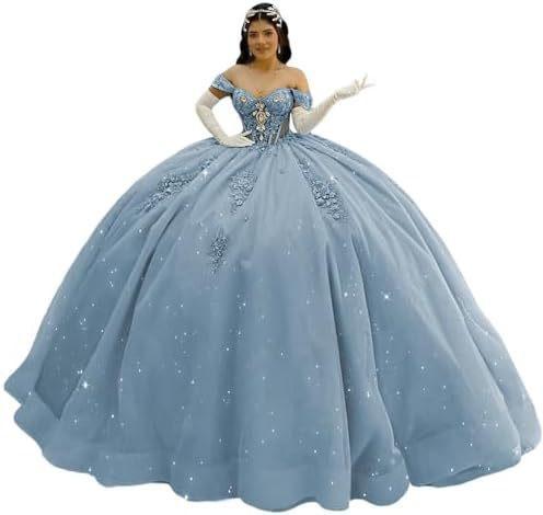 One Shoulder Wedding Dress Large Skirt Trailing Blue Sequin Evening Dress Bar Mitzvah Princess Dress
