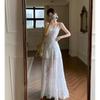 Seaside Resort Floral Print Camisole Dress: Elegant Waist-Cinching Summer Long Dress for Women