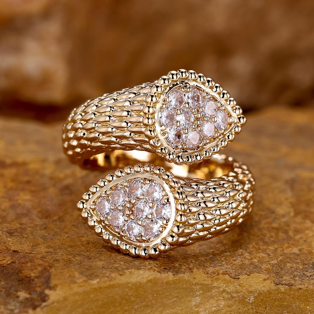 

Creative Water Drop-shaped White Zircon Engagement Rings for Women Vintage Golden Wedding Ring Bridal Jewelry 6 золотой