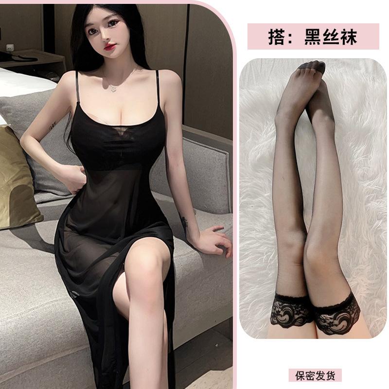 teasing long dress transparent suspender nightdress erotic underwear passion pure desire mesh dress one-piece temptation suit