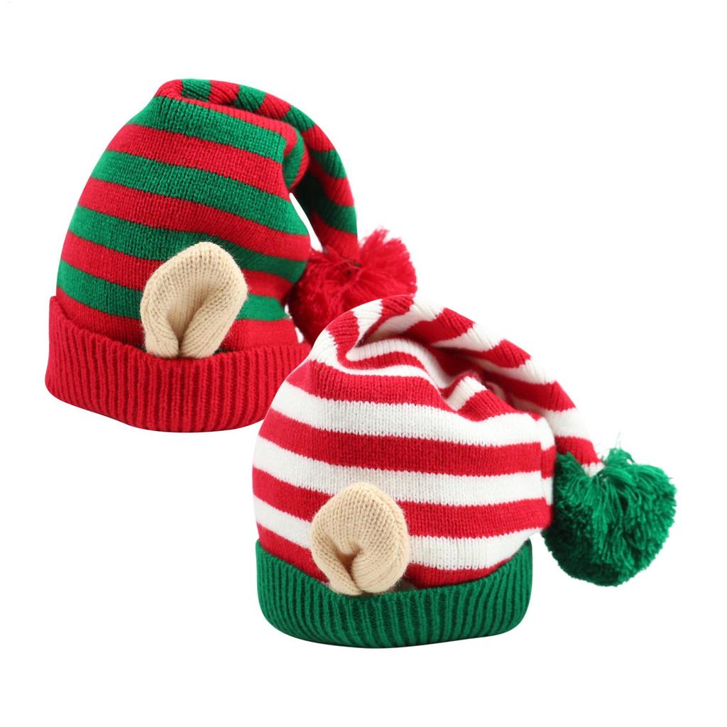 Santa Hat With Ears Striped Christmas Dwarf Hat For Adults Kids Family Holiday Party Cosplay Festival Celebration Christmas Gift