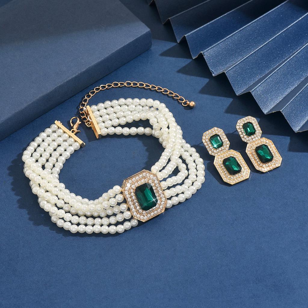 3-teiliges Damenmode Perlen-Serie Halskette Ohrringe Schmuckset, Geeignet für Hochzeiten, Partys und Festivalgeschenke