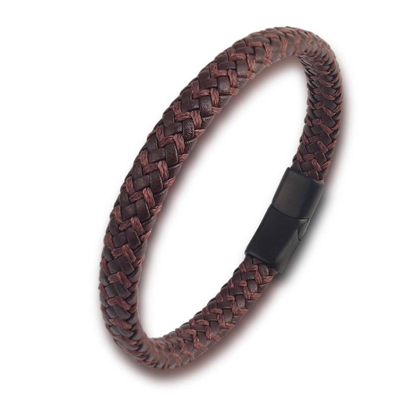 

8*5mm Brown Braided Rope Leather Bracelet for Men Stainless Steel Charm Jewelry Bangles for Friend Couple Birthday New Year Gift 18.5cm