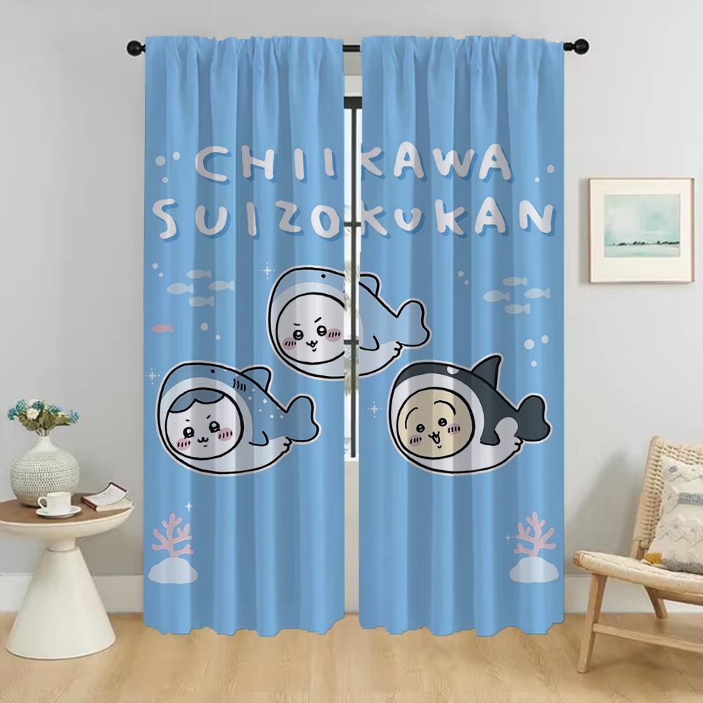 Chiikawaes Shades Modern Living Room Curtains for Camera Partition Home Interior Curtains 2 Pieces Tulle for Bedroom Curtain